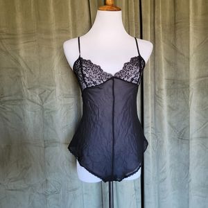 Victoria Secret Goth Motoboho Yallternative Balletcore Black Silk Sheer Bodysuit
